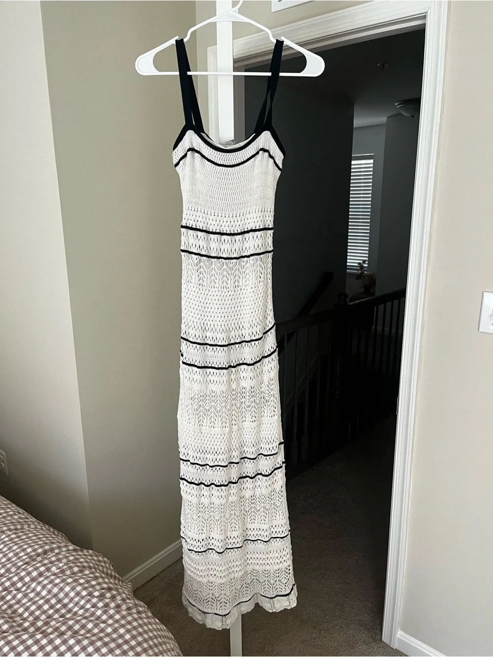 Abercrombie & Fitch White Crochet Maxi Dress with Black Accents